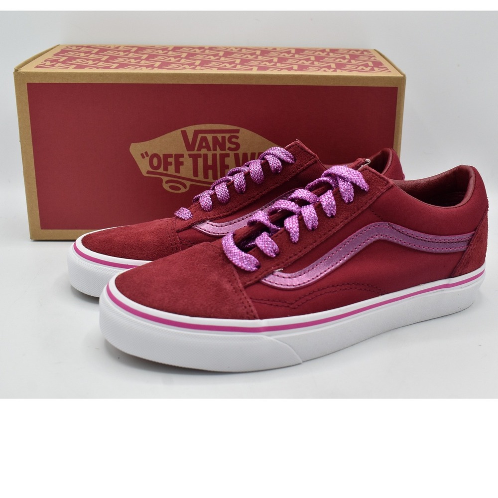 Vans Old Skool Sneaker Women 7 Bordeaux NEW Metallic Pop Glitter Shoes